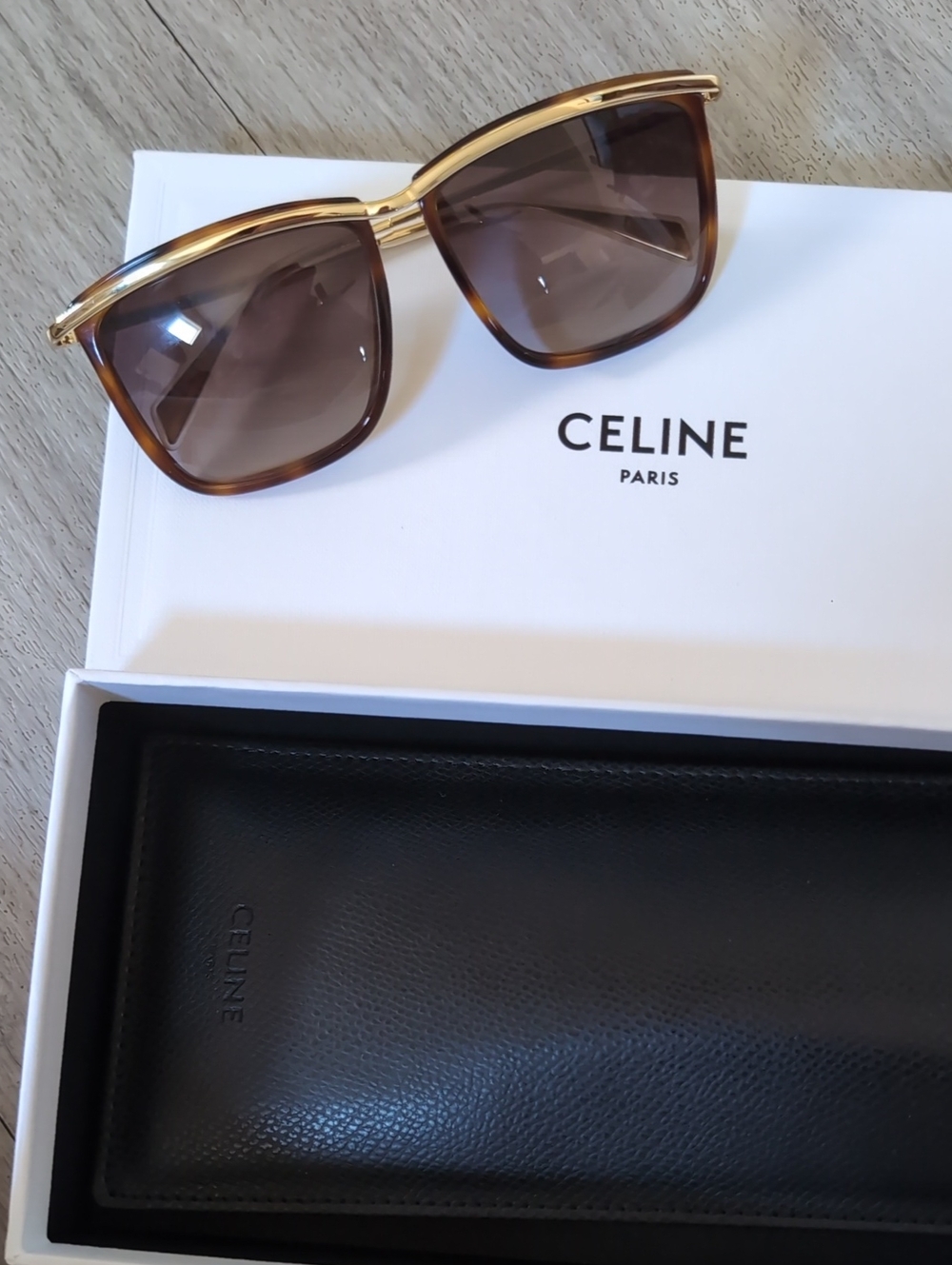 Celine Gold-Trim Tortoise Sunglasses
